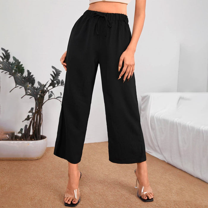 Petite High Waist Knot Front Wide Leg Pants