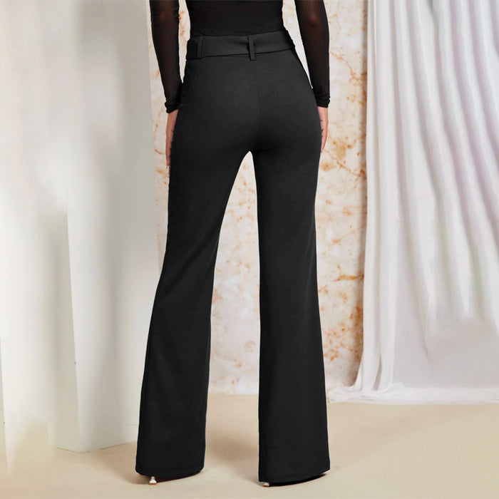 Plain Solid Flare Leg Belted Pants