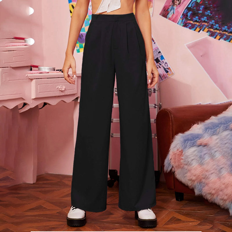 Zipper Fly Fold Pleated Palazzo Pants