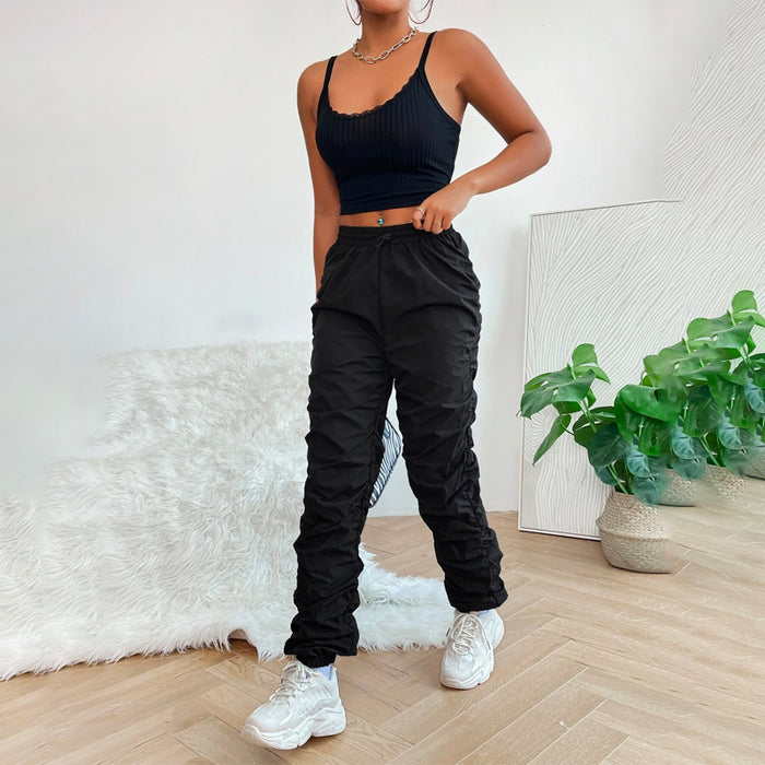 Drawstring Waist Solid Pants