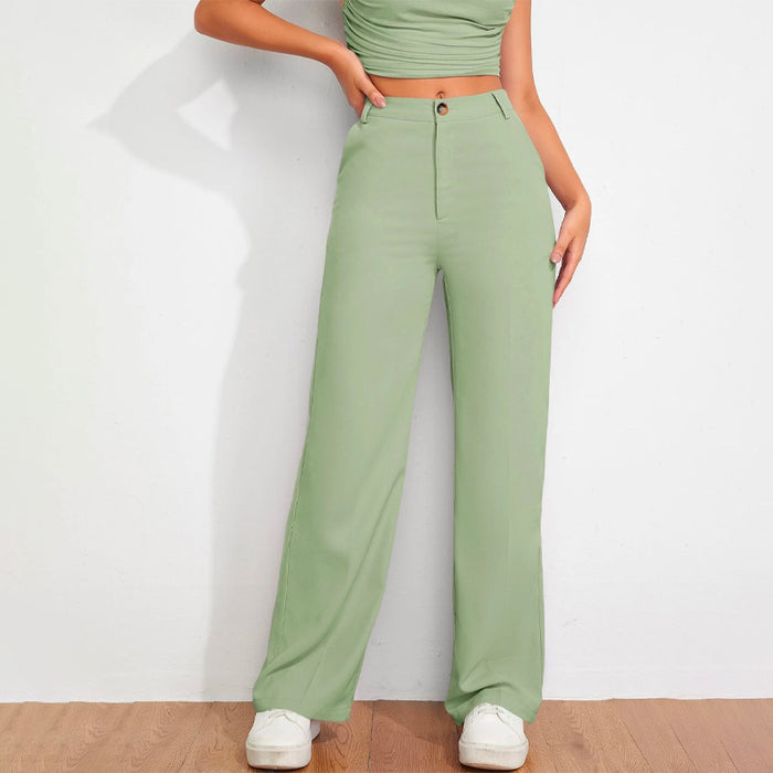 Solid High Waist Straight Leg Pants