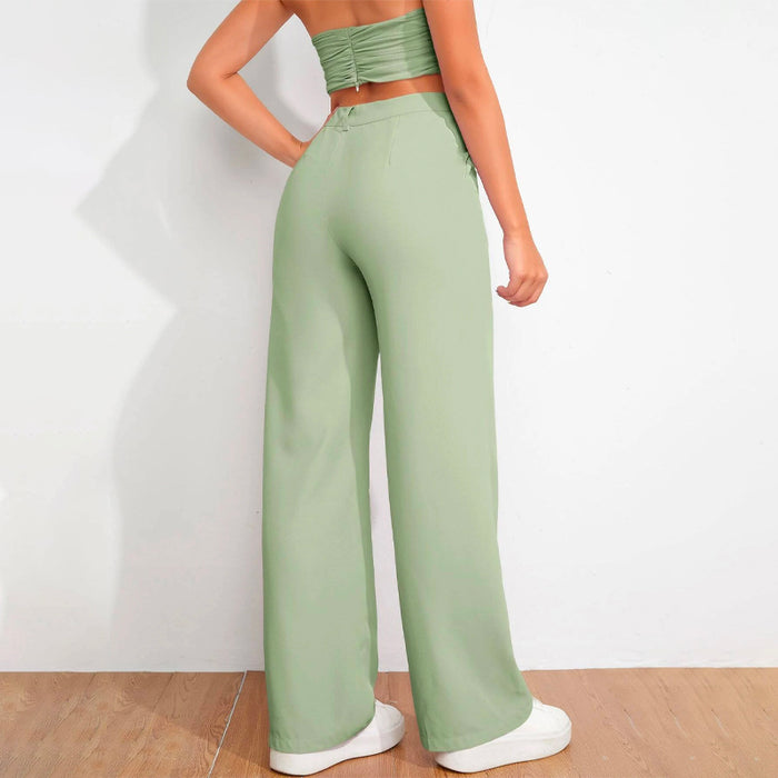 Solid High Waist Straight Leg Pants