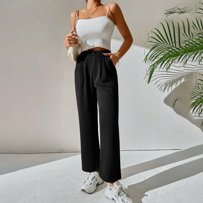 High Waist Plicated Detail Casual Pants