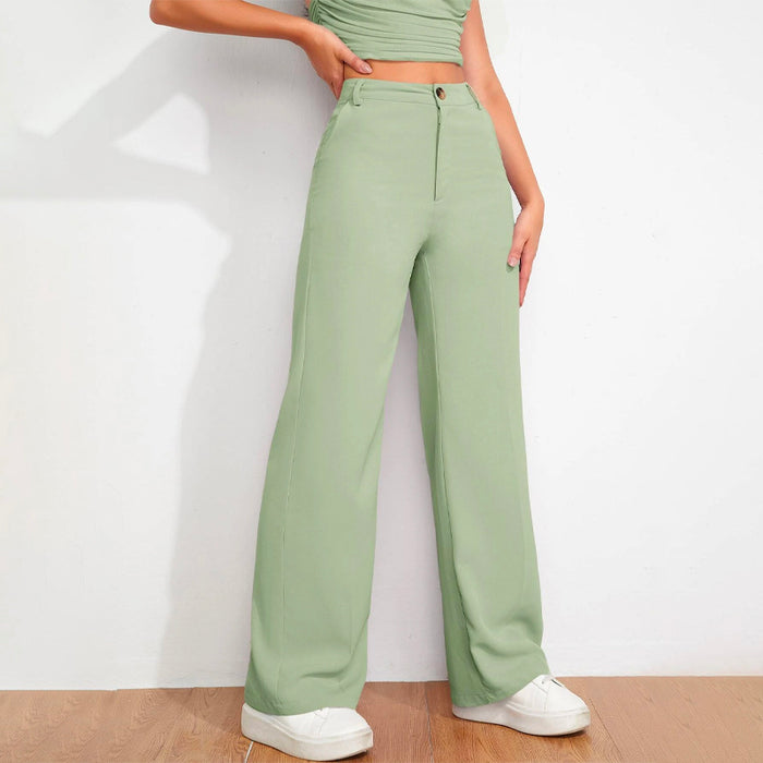 Solid High Waist Straight Leg Pants