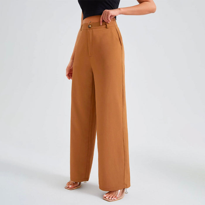 Solid High Waist Straight Leg Pants