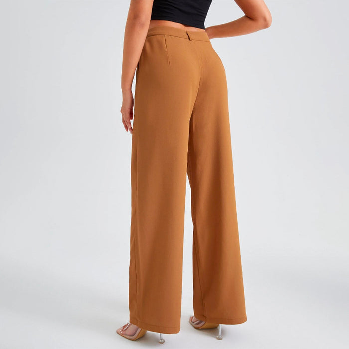 Solid High Waist Straight Leg Pants