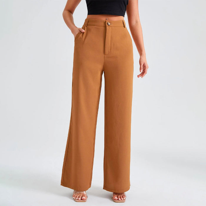 Solid High Waist Straight Leg Pants