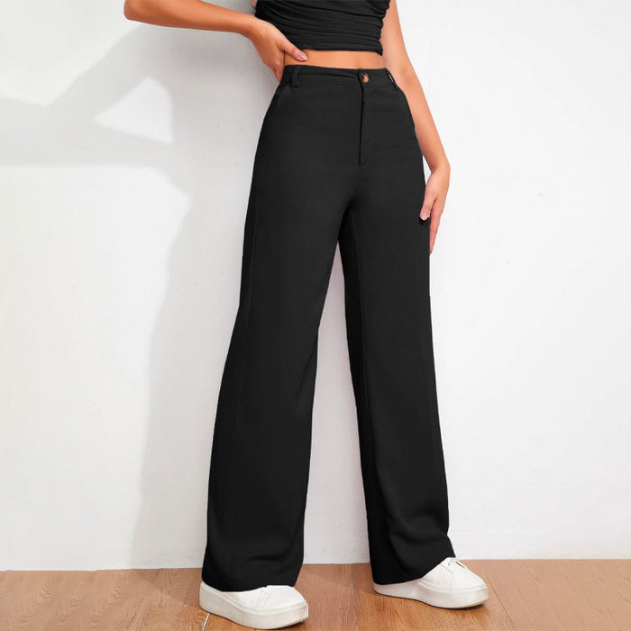 Solid High Waist Straight Leg Pants