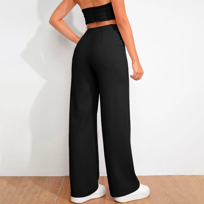 Solid High Waist Straight Leg Pants