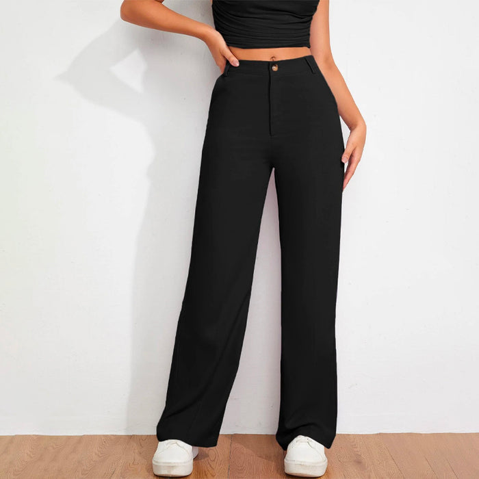 Solid High Waist Straight Leg Pants