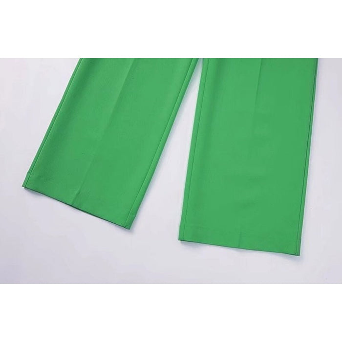 Stylish Green Front Darts Side Pockets Wide Leg Pants