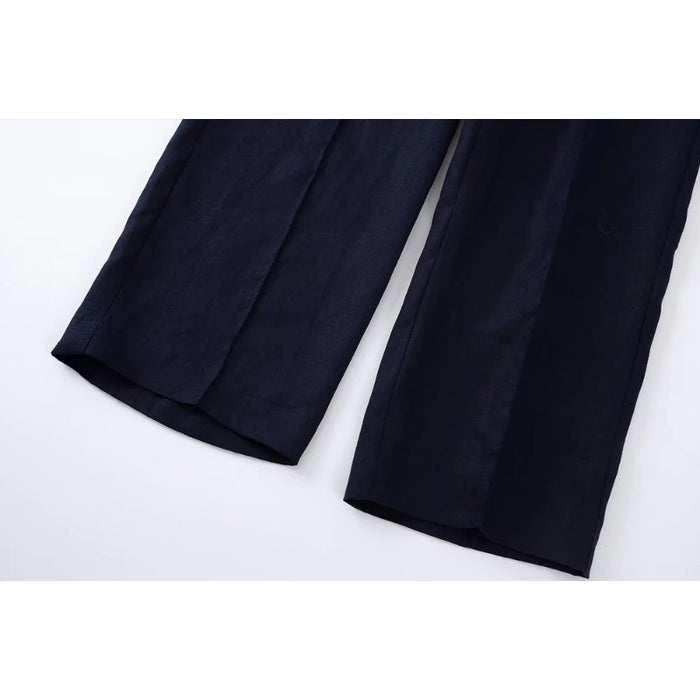 High Waist Navy Blue Zipper Fly Female Trousers