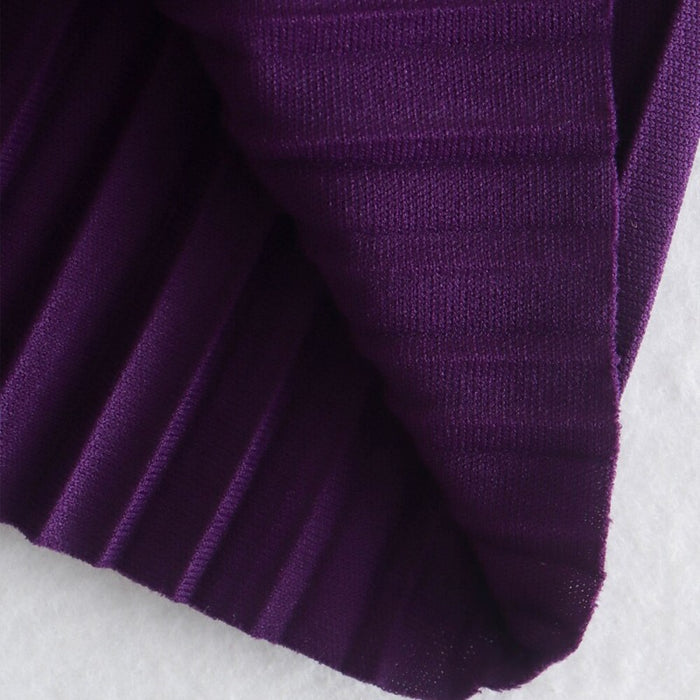 Purple Striped Pleated Flare Pants