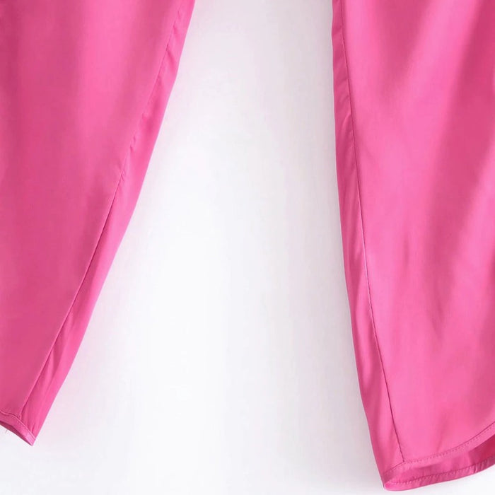 Stylish Pink Side Pockets Satin Slit Hem Pants