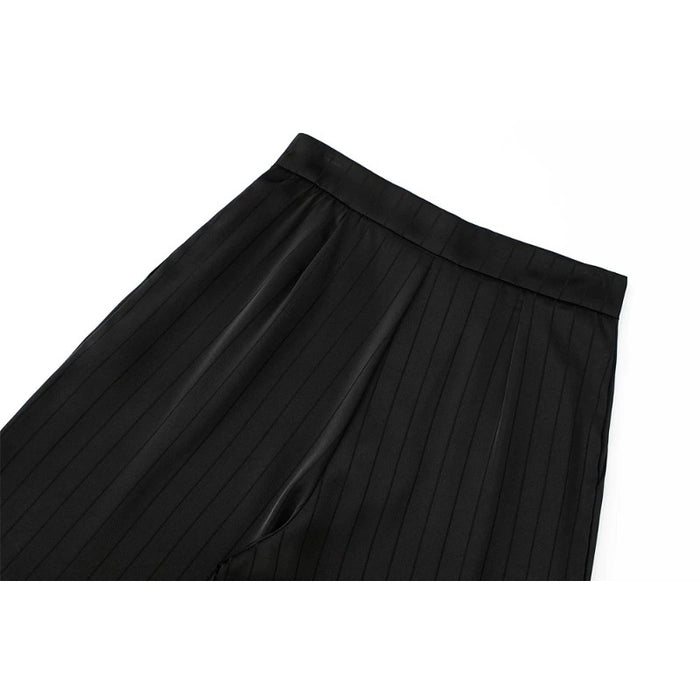 Black Striped Satin Wide Leg Pants