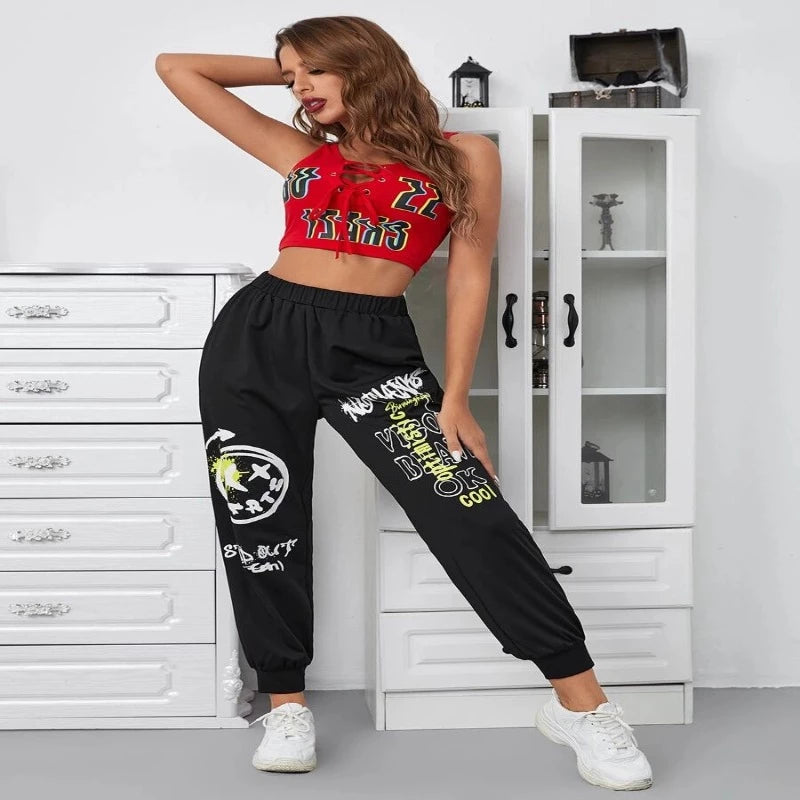 Easy Wear Letter & Expression Print Sweatpants