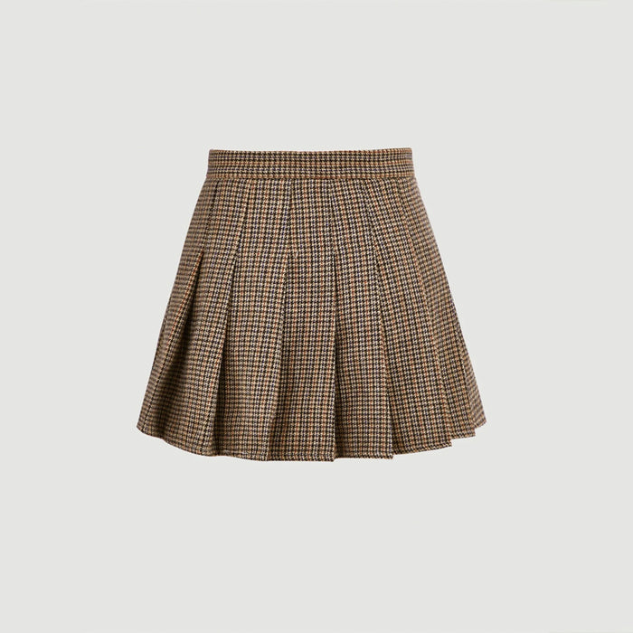 Houndstooth Pleated Skirt