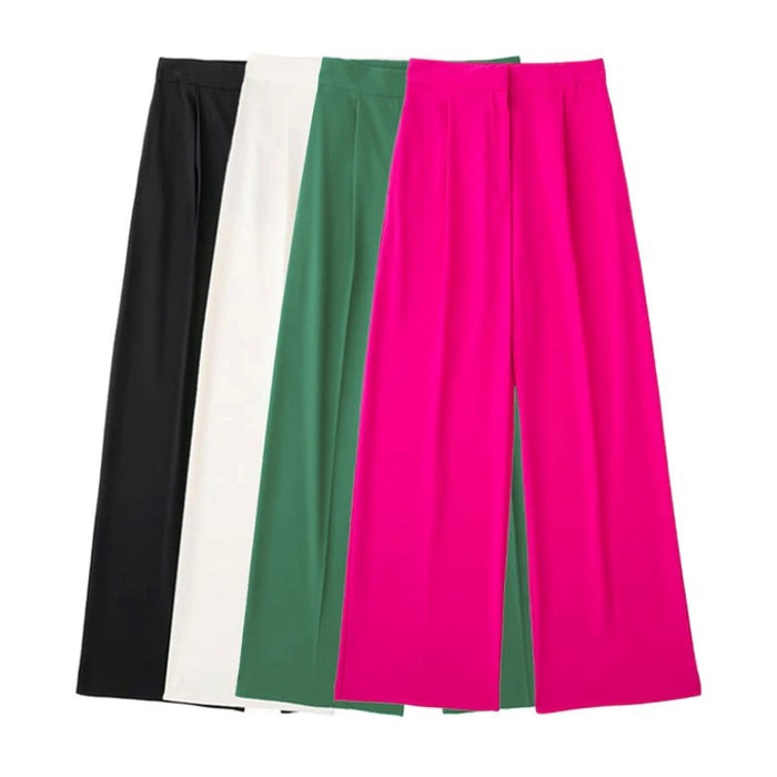 Casual Solid Colors Pleats Wide Leg Pants