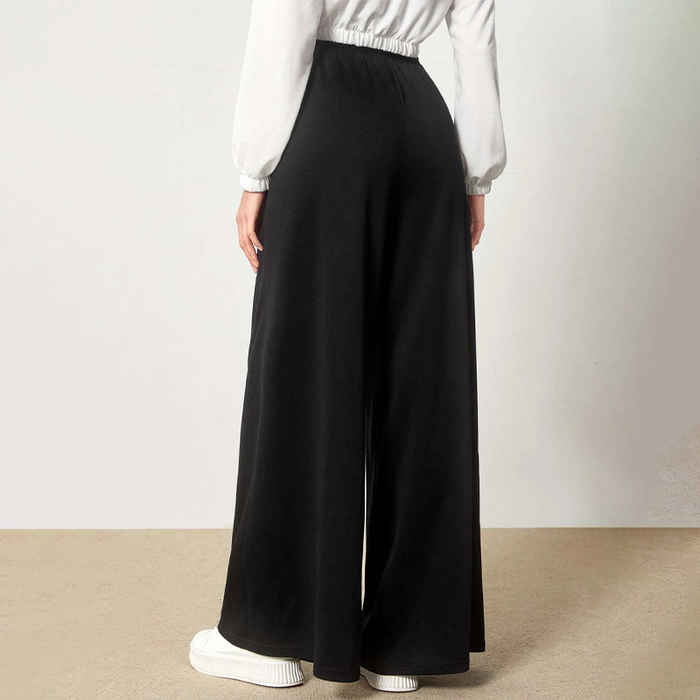 Drawstring Waist Slogan Graphic Wide Leg Pants