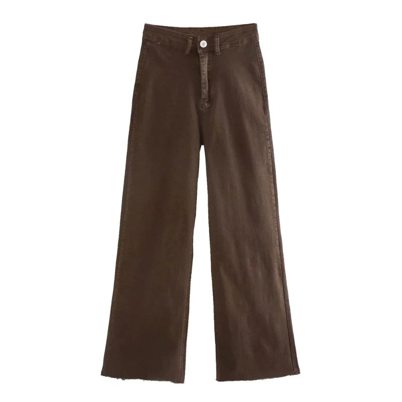 Brown Vintage Style High Waist Loose Denim Pants