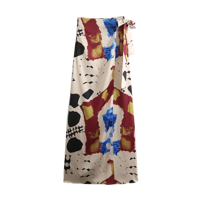 Tied Bow Printed Wrap Wide Leg Pants