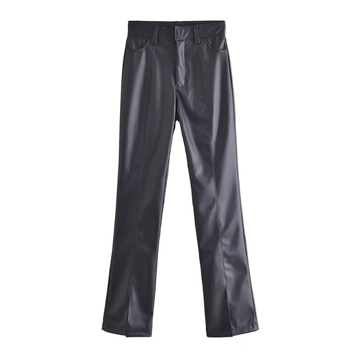 Stylish High Waist Zipper Fly Faux Leather Pants