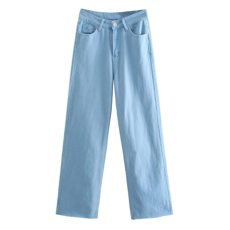 Vintage High Waist Denim Straight Jeans For Women