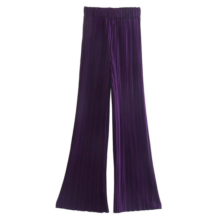 Purple Striped Pleated Flare Pants