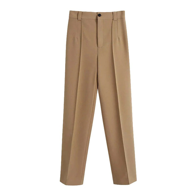 Stylish High Waist Office Wear Seam Detail Straight Pants