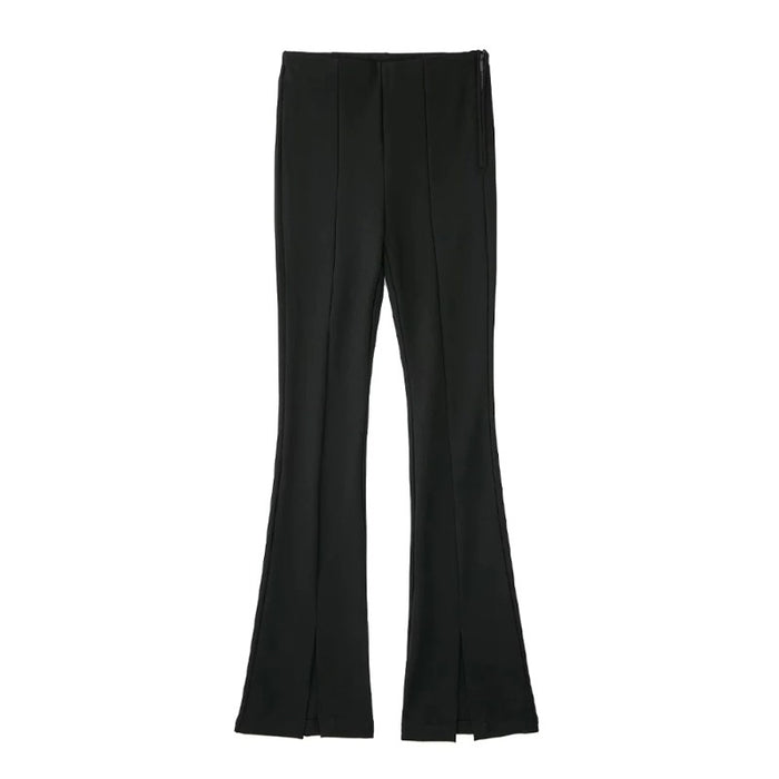 Stylish Black Front Slit Hem Leggings Flare Pants