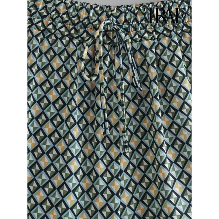 Geometric Print High Waist Straight Pant