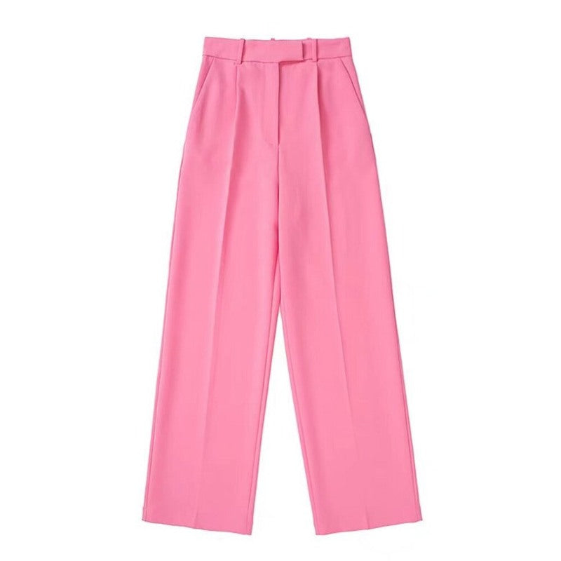 Stylish Vintage Pink High Waist Zipper Fly Female Trousers