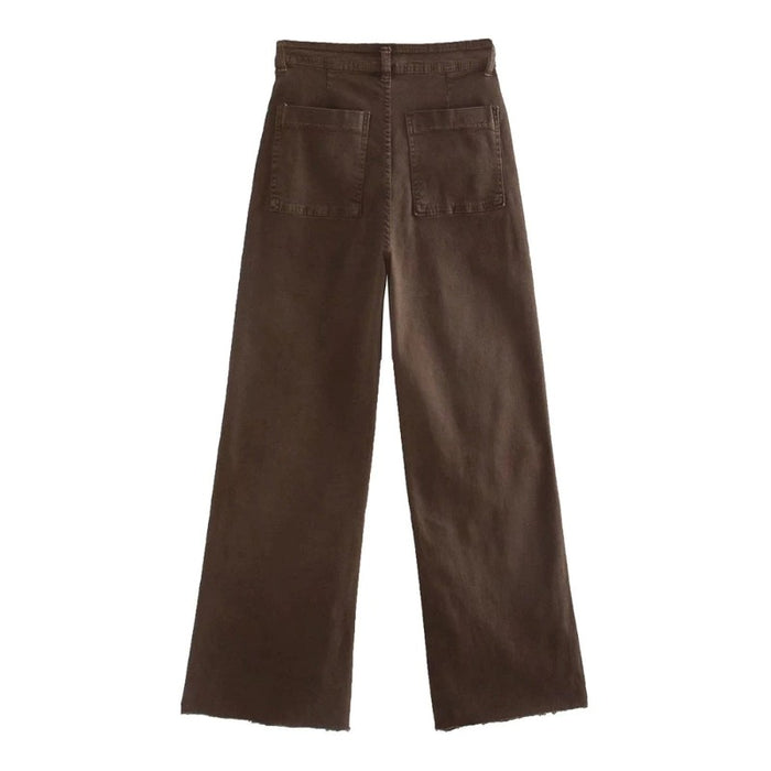 Brown Vintage Style High Waist Loose Denim Pants