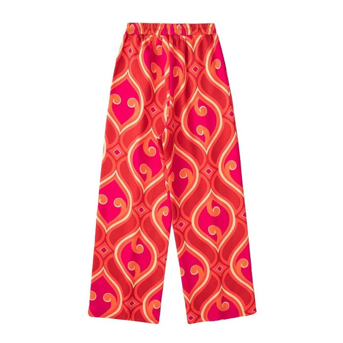 Casual High Elastic Waist Printed Wide Leg Pants