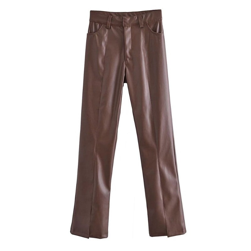 Stylish High Waist Zipper Fly Faux Leather Pants