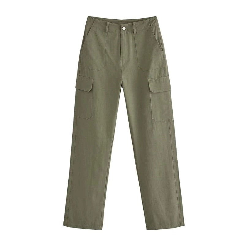 Stylish Side Patch Pockets Straight Cargo Pants