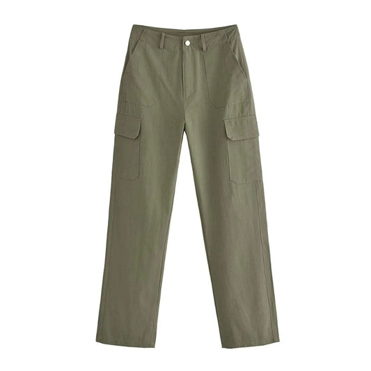 Stylish Side Patch Pockets Straight Cargo Pants