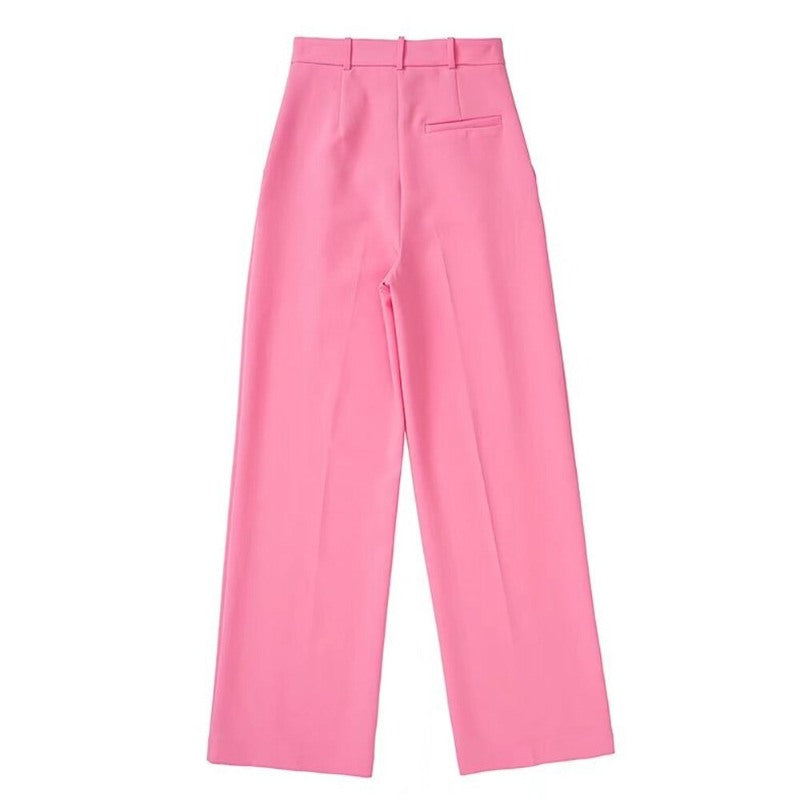 Stylish Vintage Pink High Waist Zipper Fly Female Trousers