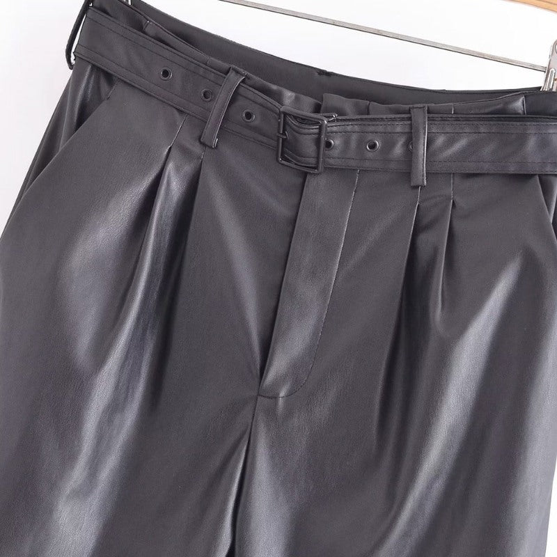 Faux Leather High Waist Pants For Women