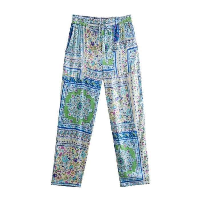 High Elastic Waist Printed Straight Pants For Women