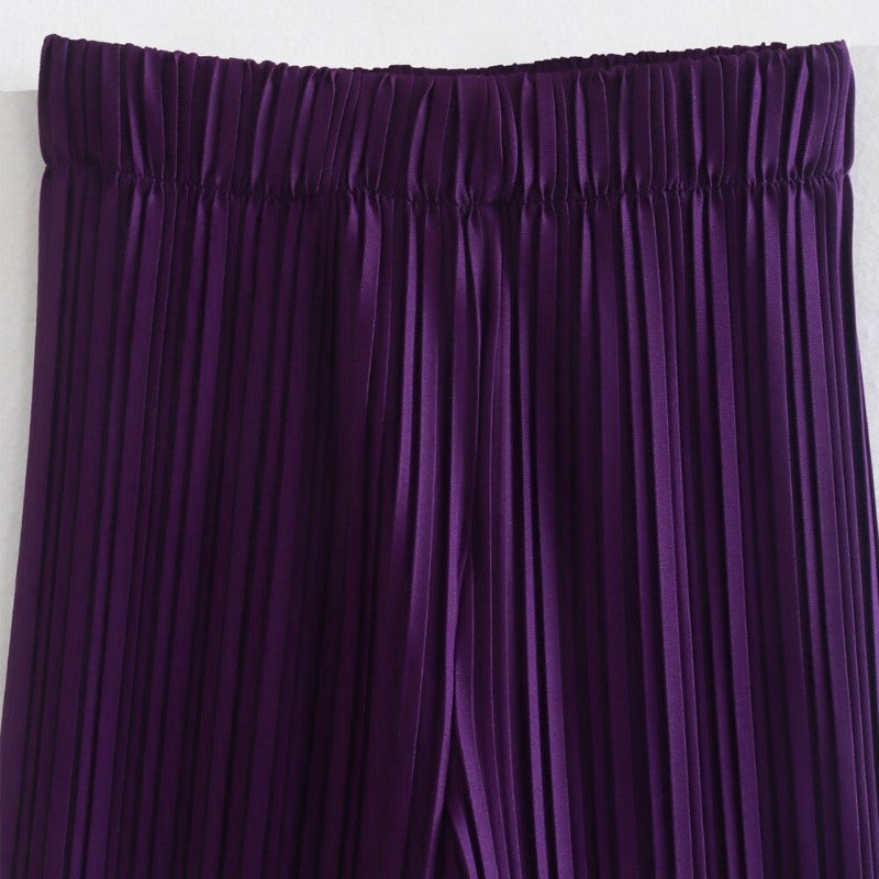 Purple Striped Pleated Flare Pants