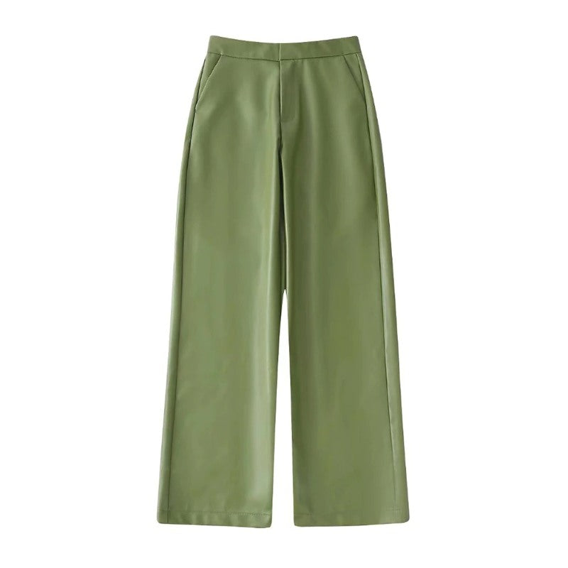 Vintage High Waist Green Faux Leather Flare Pants