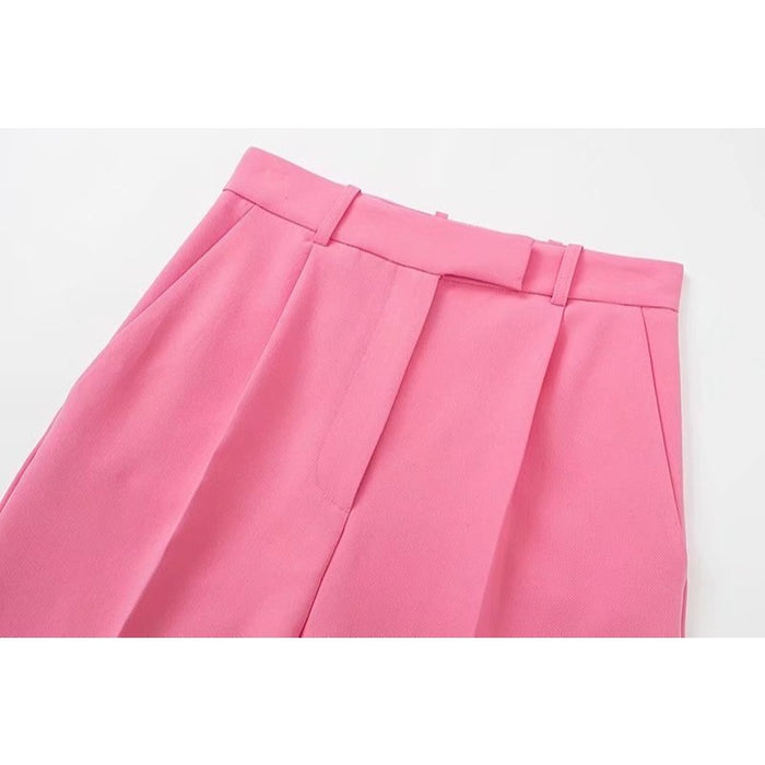 Stylish Vintage Pink High Waist Zipper Fly Female Trousers