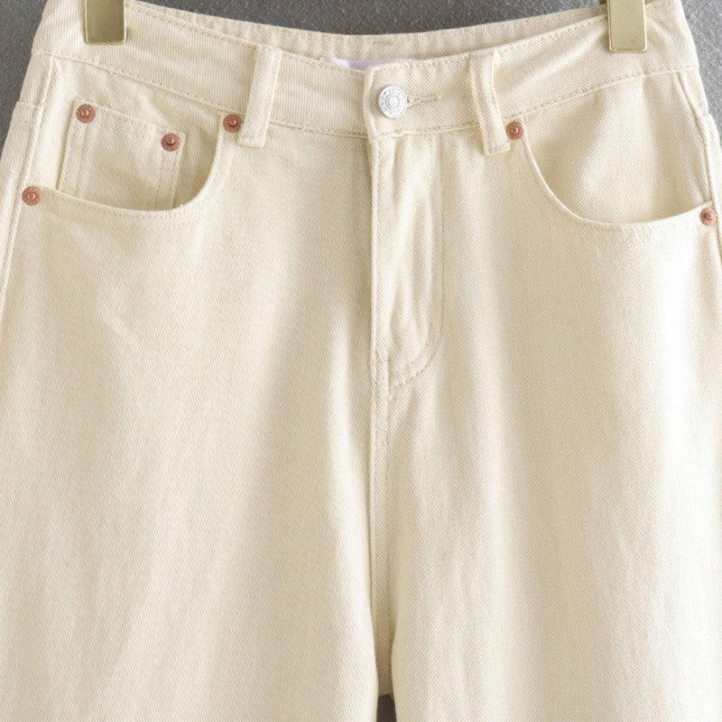White Casual High Waist Straight Denim Jeans