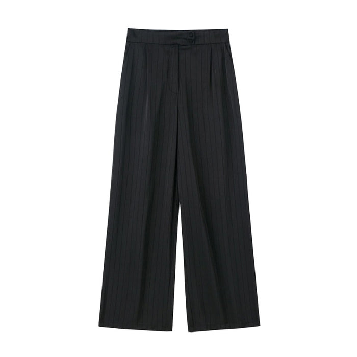 Black Striped Satin Wide Leg Pants