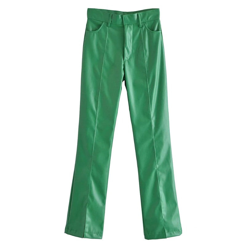 Stylish High Waist Zipper Fly Faux Leather Pants