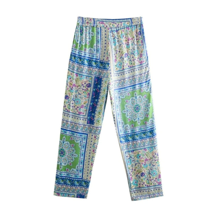 High Elastic Waist Printed Straight Pants For Women