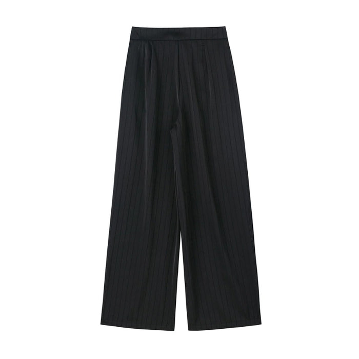 Black Striped Satin Wide Leg Pants