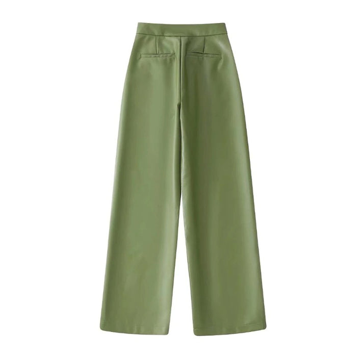 Vintage High Waist Green Faux Leather Flare Pants