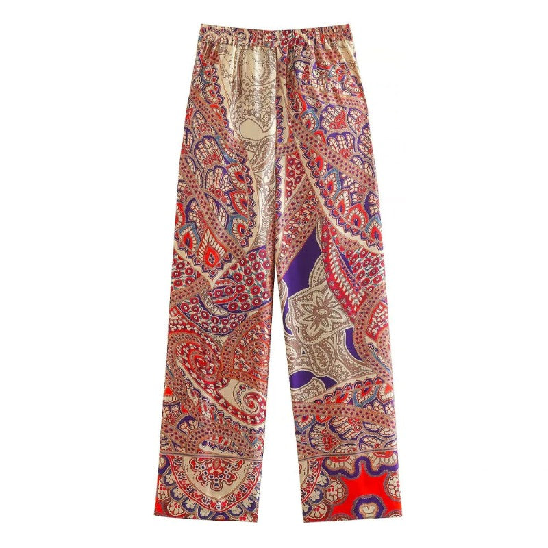 Casual High Waist With Elastic Printed Straight Pants